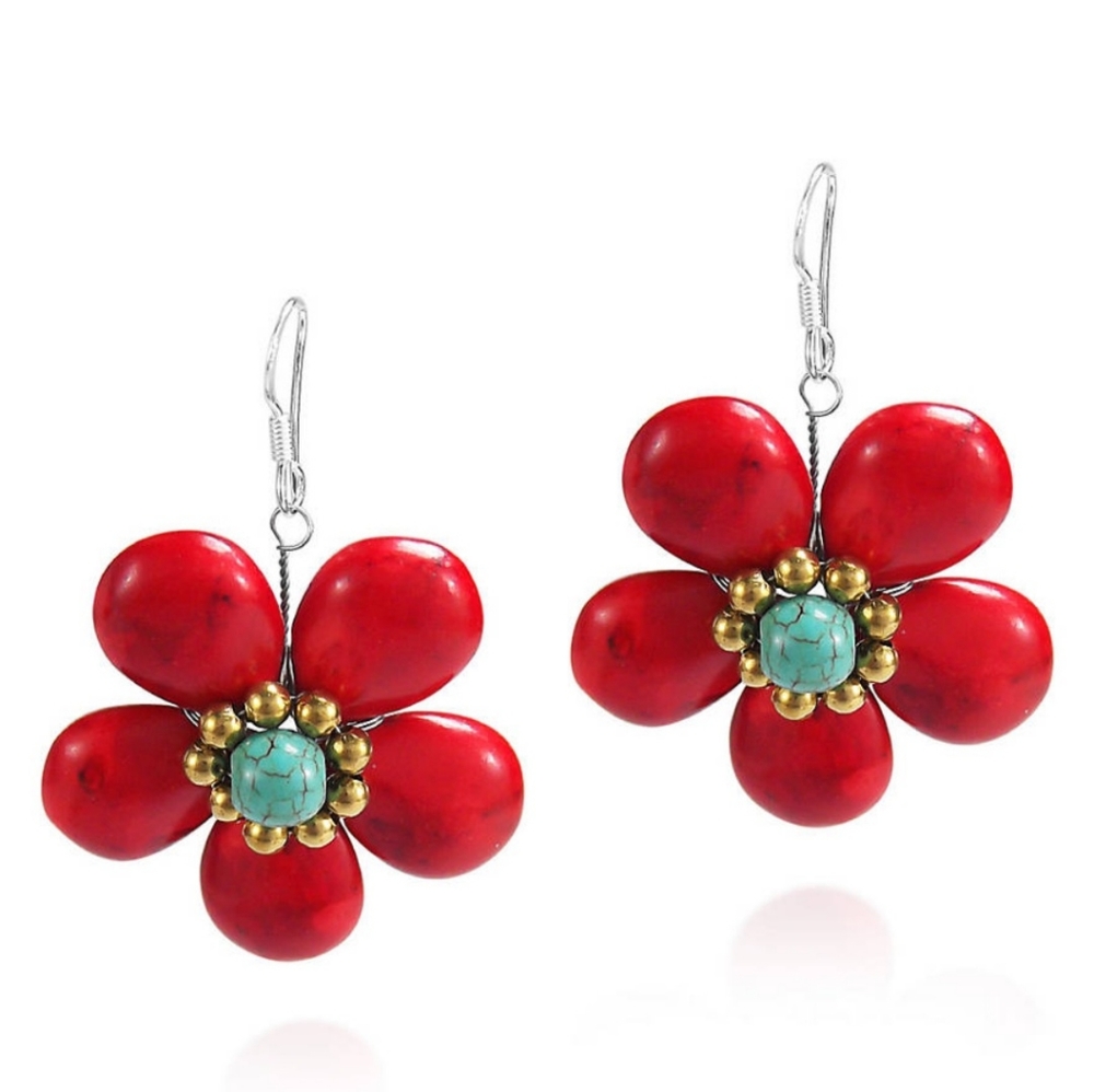 925 Coral-Turquoise Earrings NWT